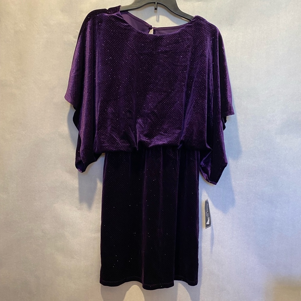 NWT Jessica Howard Purple Glitter Velvet Cocktail Dress Petite 10 Cape Sleeve - Picture 13 of 15